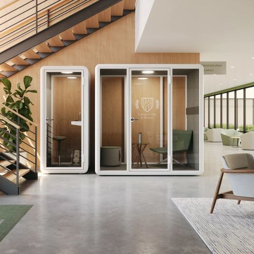 Bureau POD assis-debout - KIMBALL Office - avec éclairage LED intégré / en tissu / en verre