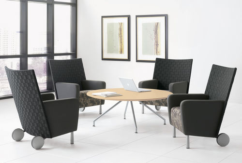 Fauteuil club contemporain - WEBB - DAVIS - en cuir / à tablette / pour établissement public
