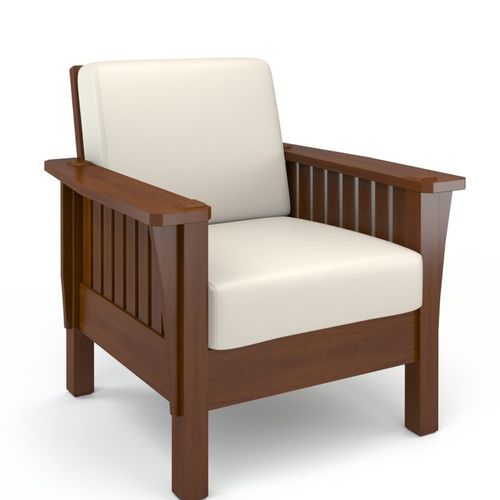 Fauteuil de style Arts and crafts - FRYE - AGATI - en bois massif / tapissé / blanc