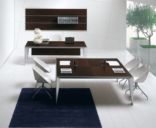 Table de réunion contemporaine - ERACLE - ALEA - en placage de bois / en verre / en métal