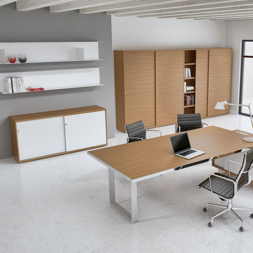 Armoire de classement basse - ARCHIMEDE - ALEA - haute / en placage de bois / avec porte battante
