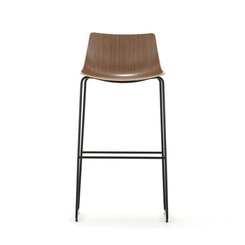 Tabouret de bar contemporain - CURVE - allermuir - en hêtre / en noyer / avec piètement en métal chromé