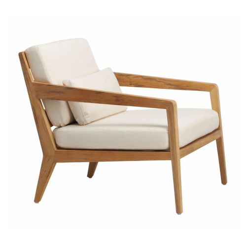 Fauteuil contemporain - DRIFT - BROWN JORDAN - en tissu / en teck / avec coussin amovible