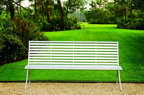 Banc public contemporain - PARC VUE - landscapeforms - en métal / avec dossier / avec accoudoirs