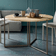 table contemporaine / en mélaminé / avec piètement en métal / ronde