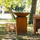 brasero de jardin à bois / en acier corten / rond / aspect rouille