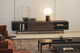 support TV sur pied contemporain / en noyer / en cuir / en bois