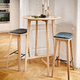 tabouret de bar contemporain / en cuir / avec piètement en chêne / tapissé
