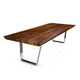 table à manger contemporaine / en bois / avec piètement en métal brossé / avec piètement en acier inoxydable poli