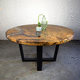 table contemporaine / en bois / en résine / avec piètement en métal