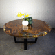 table contemporaine / en bois / en résine / avec piètement en métal