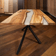 table contemporaine / en bois / en résine / avec piètement en aluminium