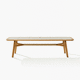 table à manger contemporaine / en céramique / avec piètement en teck / courbée