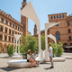 banc public contemporain / en aluminium brossé / modulaire / avec structure d'ombrage