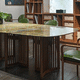 table à manger contemporaine / en marbre / avec piètement en noyer / rectangulaire