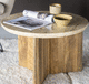 table basse contemporaine / en travertin / avec piètement en bois / ronde