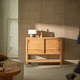 buffet contemporain / en bois massif / en teck / avec étagère