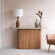 console contemporaine / en travertin / avec piètement en bois / ovale