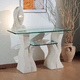 console contemporaine / en verre / avec piètement en pierre / rectangulaire