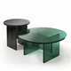 table basse contemporaine / en bronze / en verre / avec piètement en verre