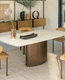 table à manger contemporaine / en céramique / avec piètement en bois / avec piètement en métal