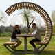 ensemble table et bancs en bois / contemporain / en tôle d'acier / en acier galvanisé