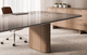table de conférence moderne / en placage de bois / en pierre / avec piètement en bois