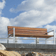 banc public contemporain / en bois / en acier / avec dossier
