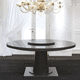 table contemporaine / en bois / en verre / avec piètement en bois