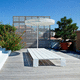banc de jardin contemporain / en acier peint / en aluminium extrudé / sans dossier