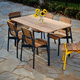 table contemporaine / en bois / en plastique recyclé / avec piètement en acier