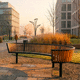 banc public contemporain / en métal / en bois / avec dossier