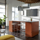 tabouret de bar contemporain / en cuir / avec piètement en acier inoxydable / tapissé