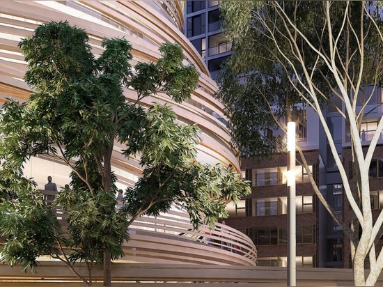 Kengo Kuma dévoile des plans pour la bibliothèque bois de construction-plaquée se développante en spirales à Sydney