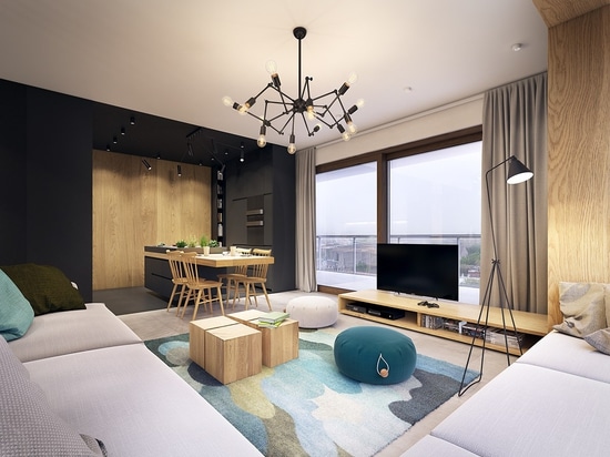 Cet appartement contemporain saute avec des accents de turquoise