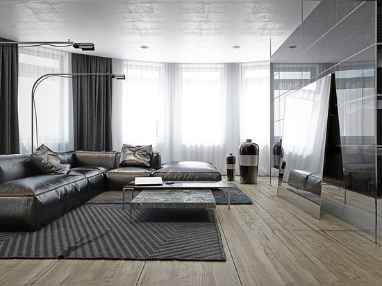 4 appartements masculins avec les sofas confortables superbes et les palettes de couleur lisses