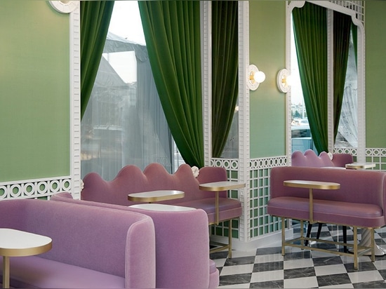 le mahdavi de l'Inde crée un jardin des plaisirs pour le ladurée à l'intérieur de l'hôtel de Genève