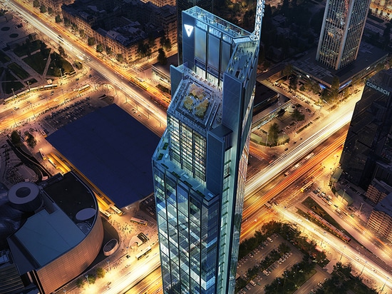 adoptif + les associés commence le travail sur la tour de varso, le bâtiment le plus grand de la Pologne