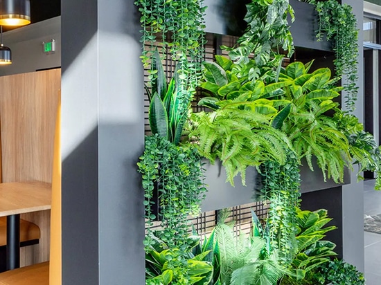 Dans cet espace de coworking, le treillis métallique soudé Banker WDZ-539 est utilisé comme treillis dans la jardinière d'intérieur.
