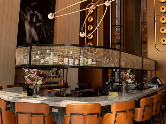 L'installation de grillage architectural en bronze de Banker Wire crée des points d'intérêt au bar Ace Porter