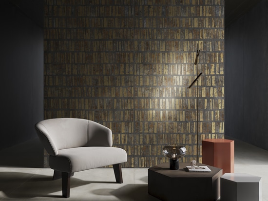 Revêtement mural en grès cérame couleur or, pour une maison glamour