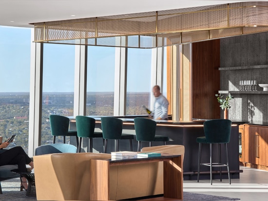 Grillage métallique décoratif installé dans l'aménagement intérieur d'une entreprise en tant que portique au-dessus d'un bar