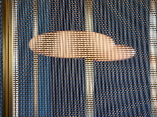 Le treillis métallique décoratif IPZ-25 est installé dans l'aménagement intérieur d'une entreprise en tant que séparateur d'espace.