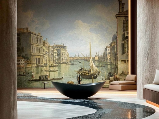 Canaletto, Vue du bassin du Grand Canal en direction de la Punta della Dogana, depuis le Campo San Vio, 1740-1745 - Mise en scène d'intérieur