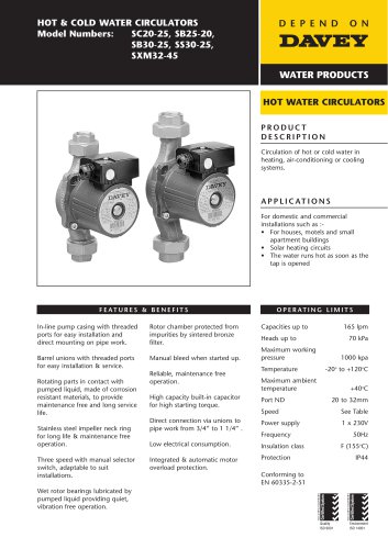 SC, SB, SS, SX Hot & Cold Water Circulators