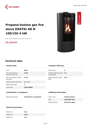 Propane-butane gas fire stove KRATKI AB Ø 100/150 4 kW