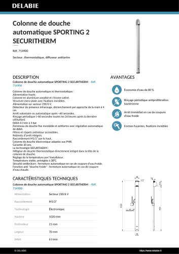 Colonne de douche automatique SPORTING 2 SECURITHERM