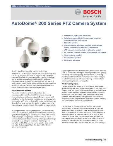 AutoDome® 200 Series PTZ Camera System 