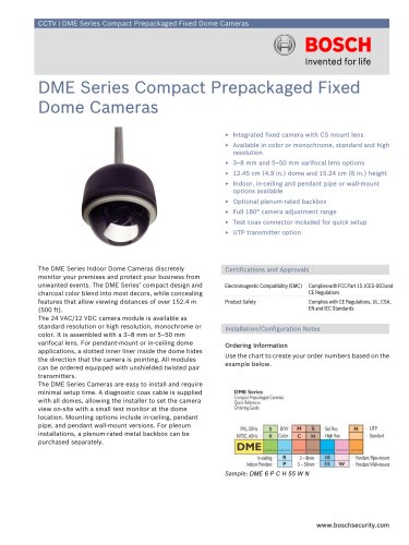 DME Series Compact Prepackaged Fixed Dome Cameras 