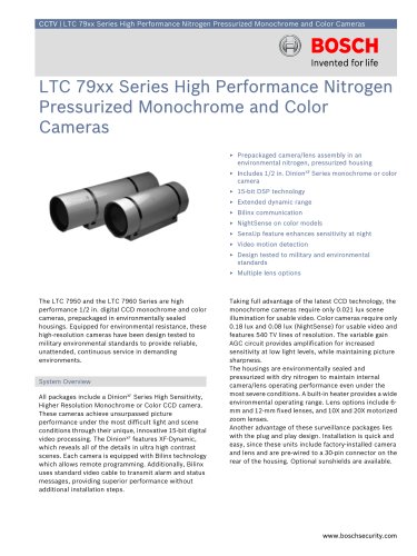 LTC 7950, LTC 7960 Series High Performance Nitrogen Pressurized Monochrome and Color Cameras 